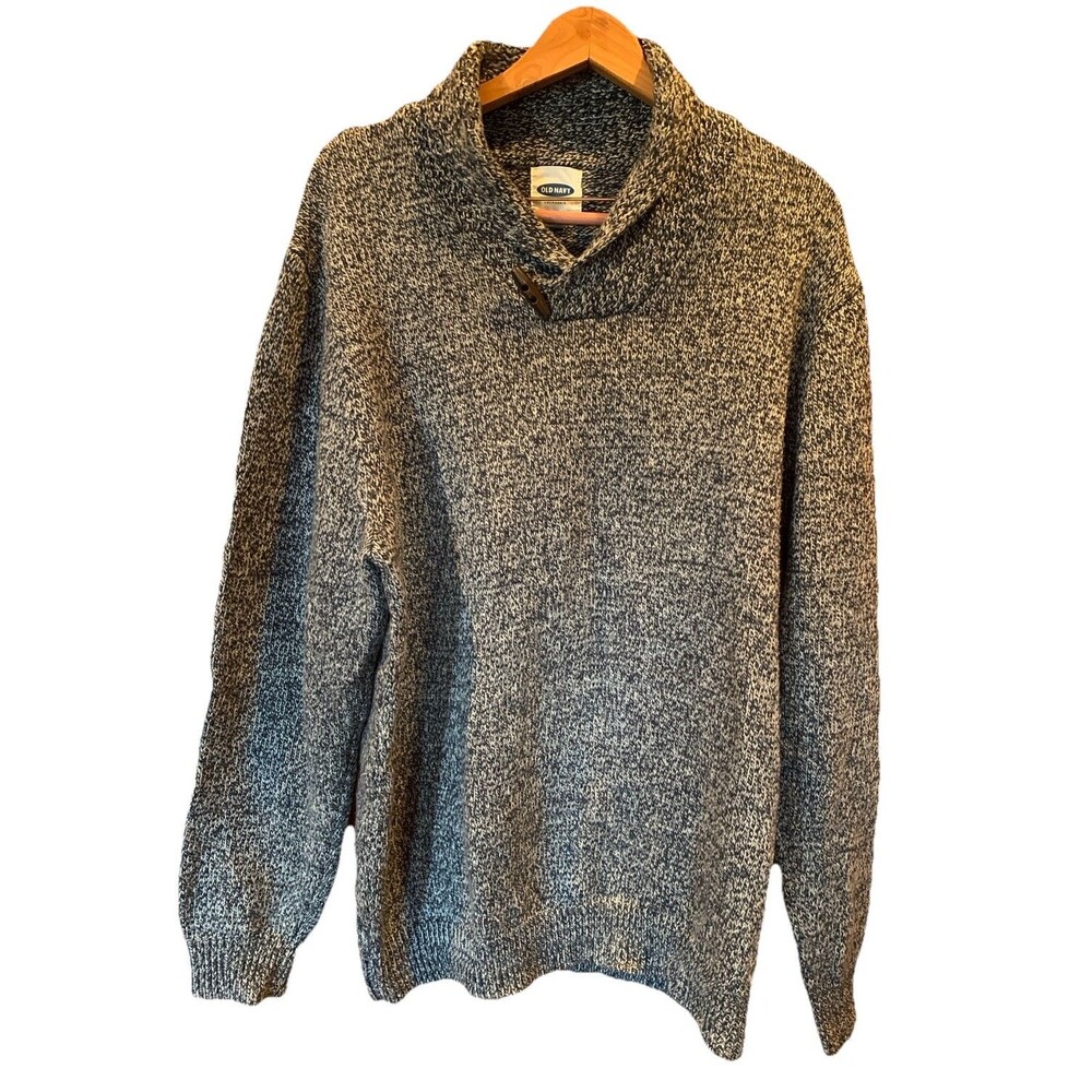 Old Navy Men’s XL Tall Wool Blend Shawl Collar Sweater Navy Blue Marled Preppy